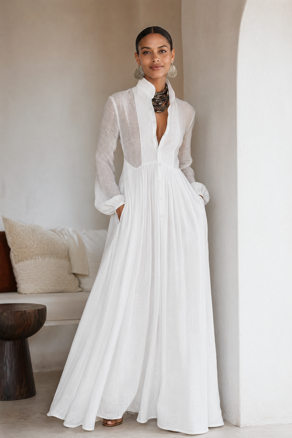 Robe longue élégante à manches longues pour femmes