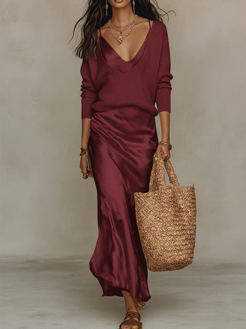 Elegant Satin Midi Dress for Wedding Guests