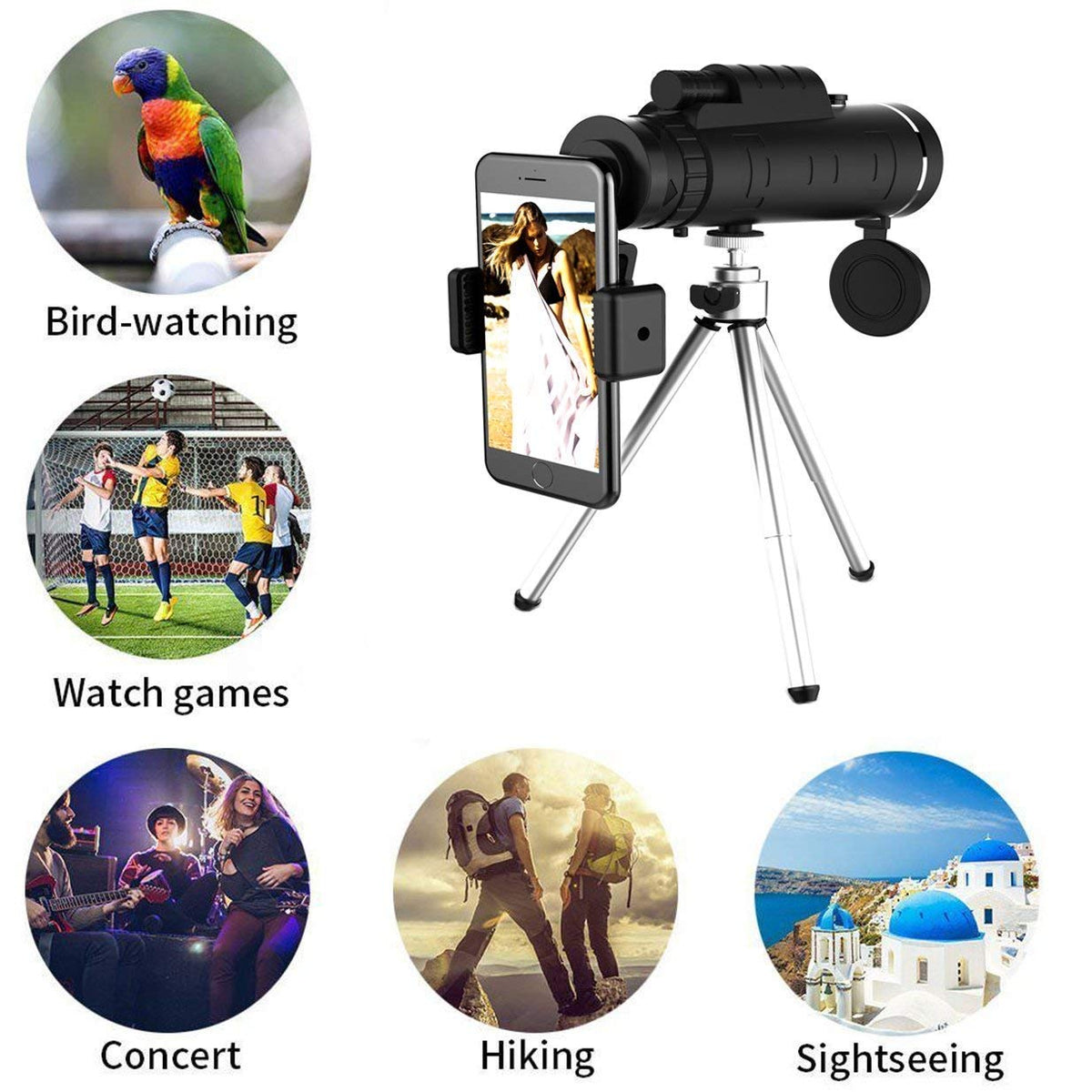 Monocular Telescope with Smartphone Holder and Tripod Stand