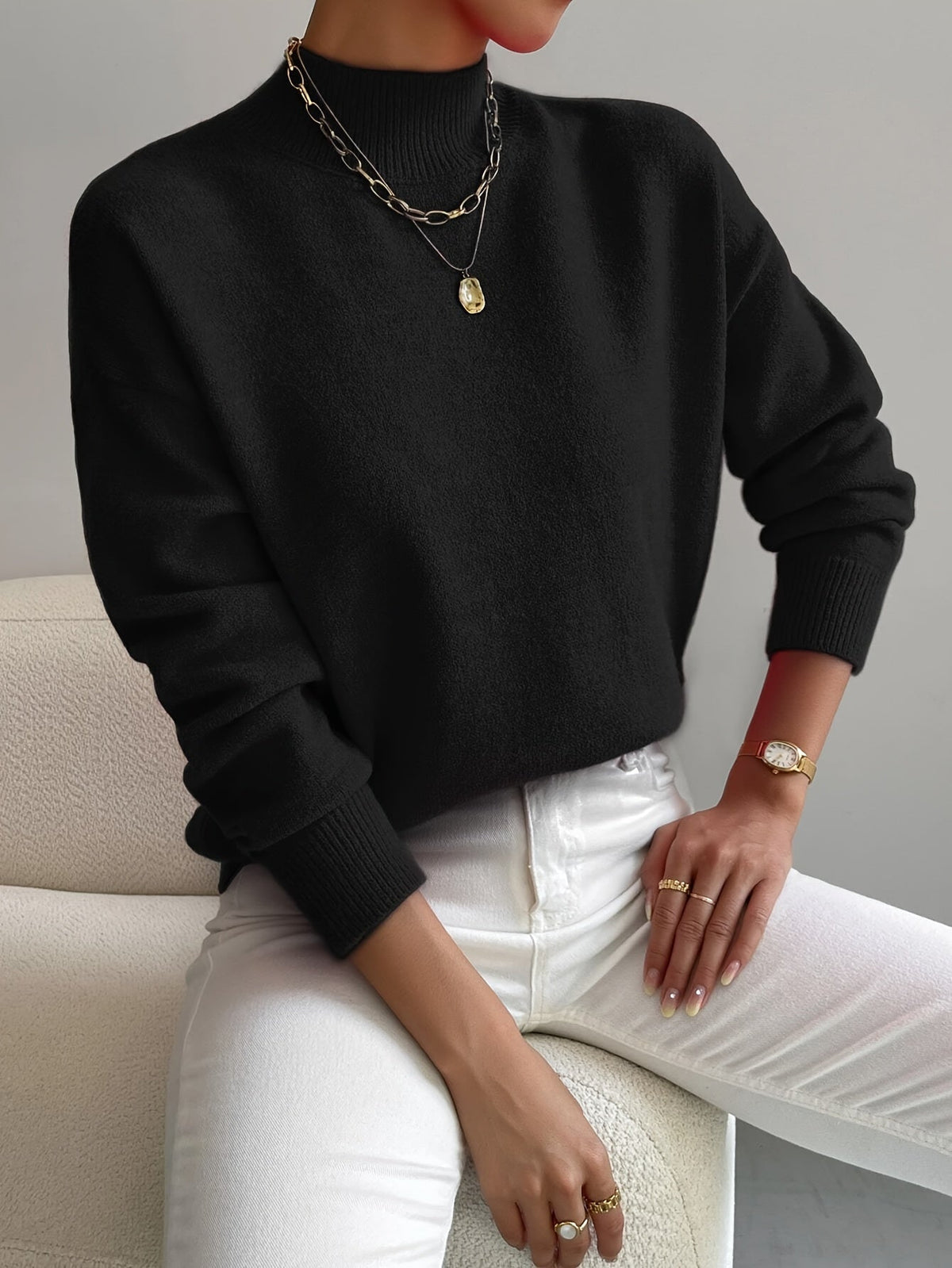 Pull élégant pour femme à col montant, pour un confort chaud et douillet