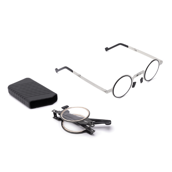 Lunettes de lecture pliables Titan ultralégères avec protection contre la lumière bleue, argentées – Design élégant rond/carré
