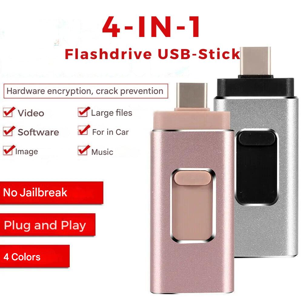 4 az 1-ben 1 TB-os pendrive USB-C csatlakozós iPhone-hoz, Androidhoz és laptophoz, gyors adatátvitellel és közvetlen médialejátszással