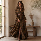 Women's Plaid Maxi Shirt Dress with Belted Waist