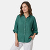Chemise boutonnée en mélange de lin pour femme à coupe décontractée