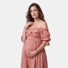Women's Maternity Dress with Pleated Skirt and Maxi Length