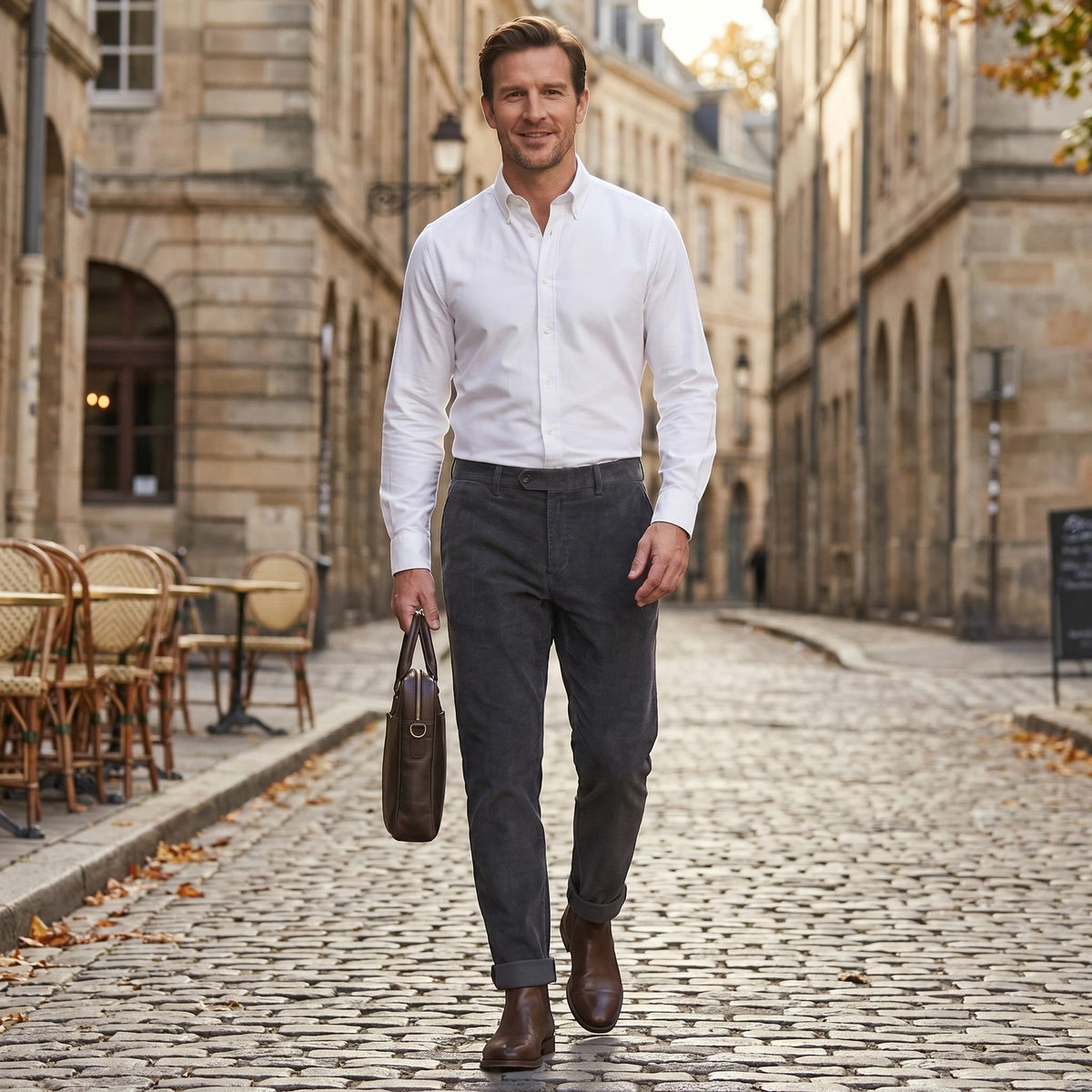 Pantalon droit en velours côtelé pour homme | Pantalon classique chic et décontracté