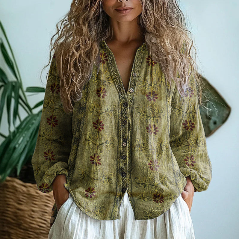 Blouse florale décontractée à manches longues pour femmes