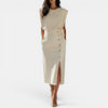 Women's Sleeveless Midi Dress Elegant Side Button