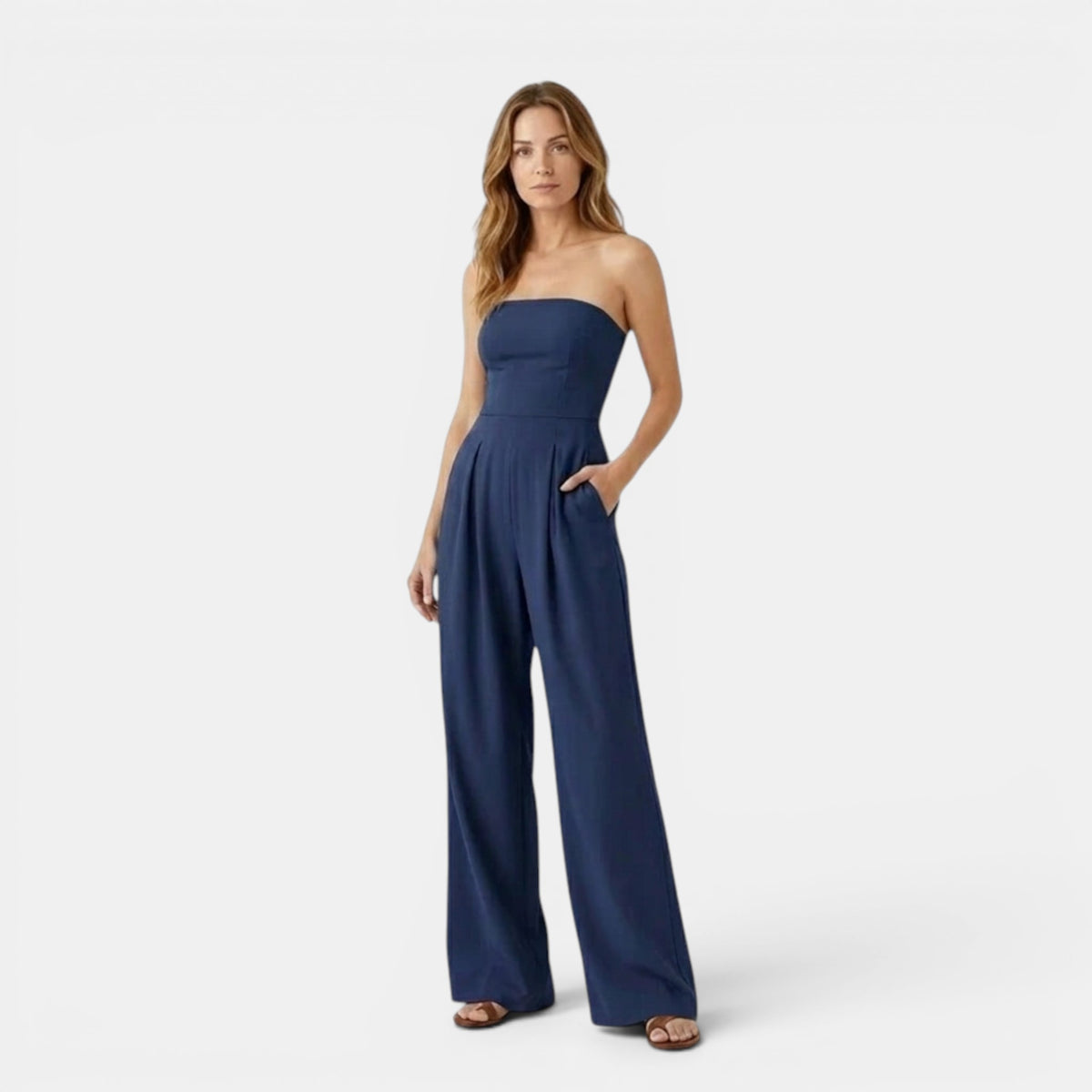 Combinaison bustier à jambes larges avec poches pour femme