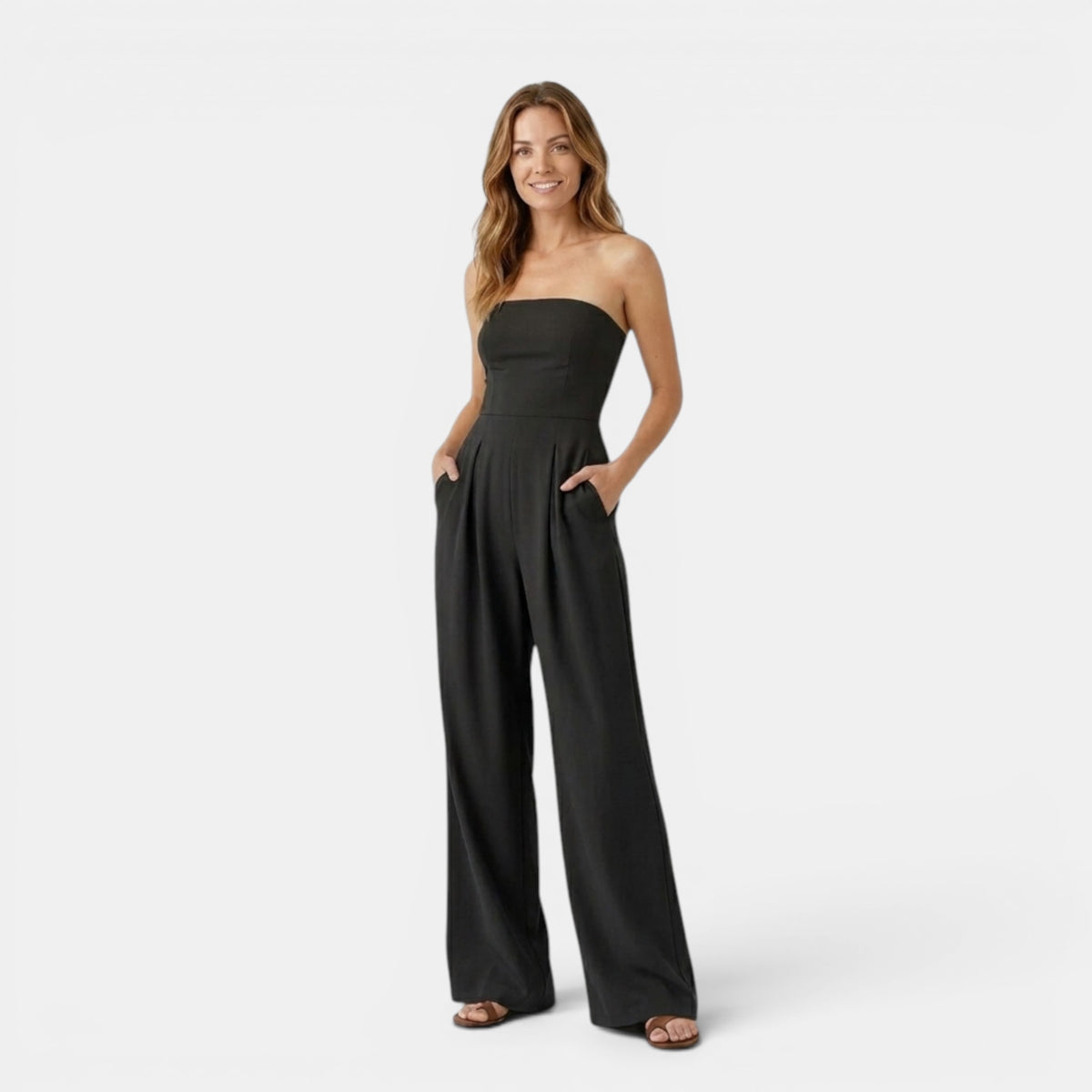 Combinaison bustier à jambes larges avec poches pour femme