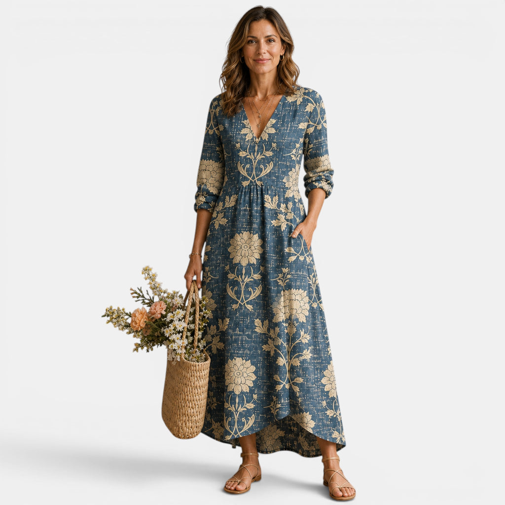 Women’s Floral Maxi Dress Long Sleeve Elegant Casual Dress