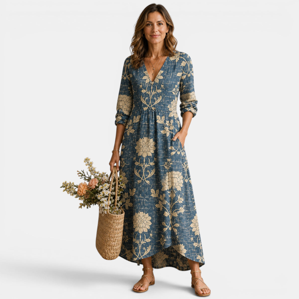 Women’s Floral Maxi Dress Long Sleeve Elegant Casual Dress