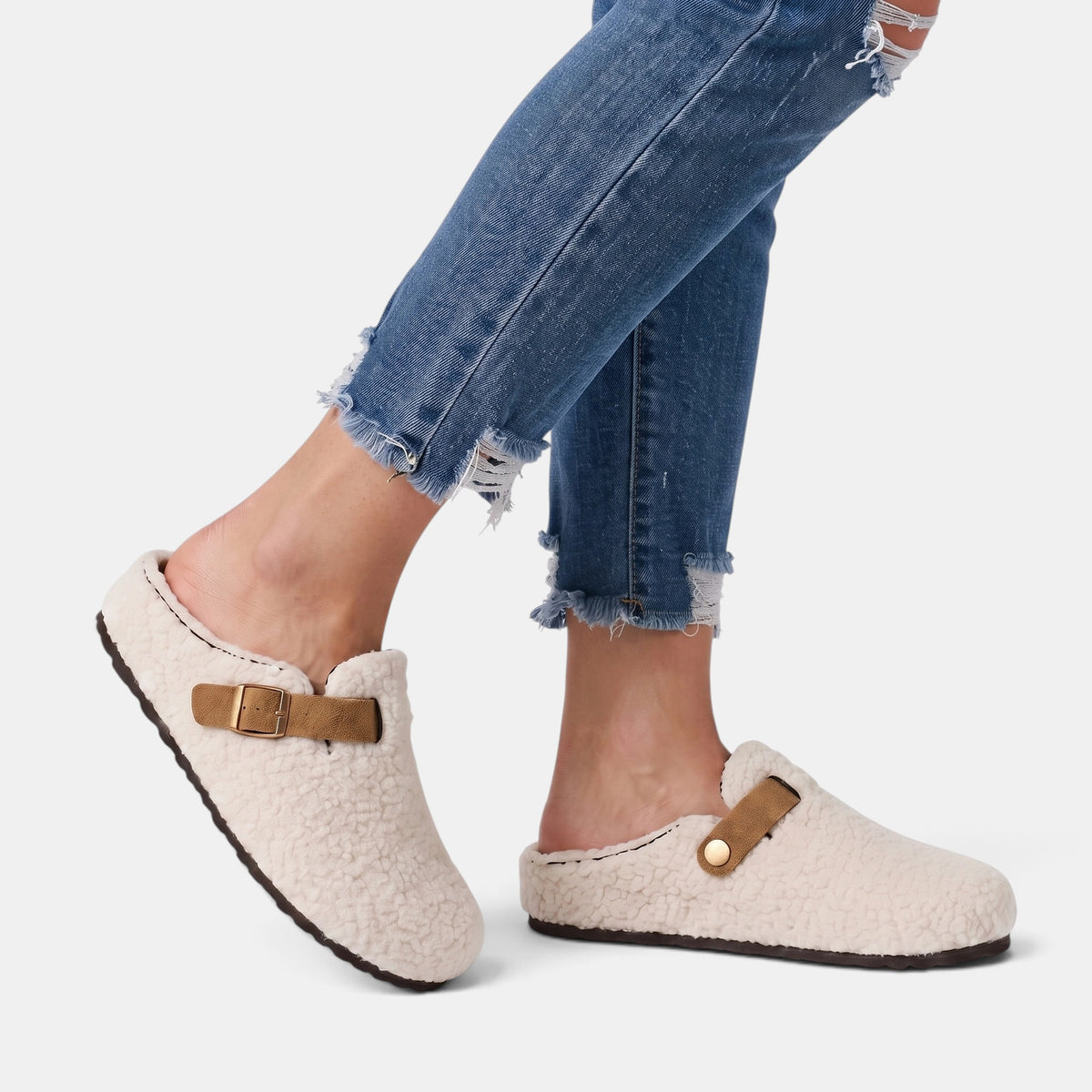Women's Clogs with Buckle Strap and Round Toe