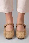 Woven Crochet Floral Mary Jane Flats for Women with Adjustable Strap and Soft Square Toe