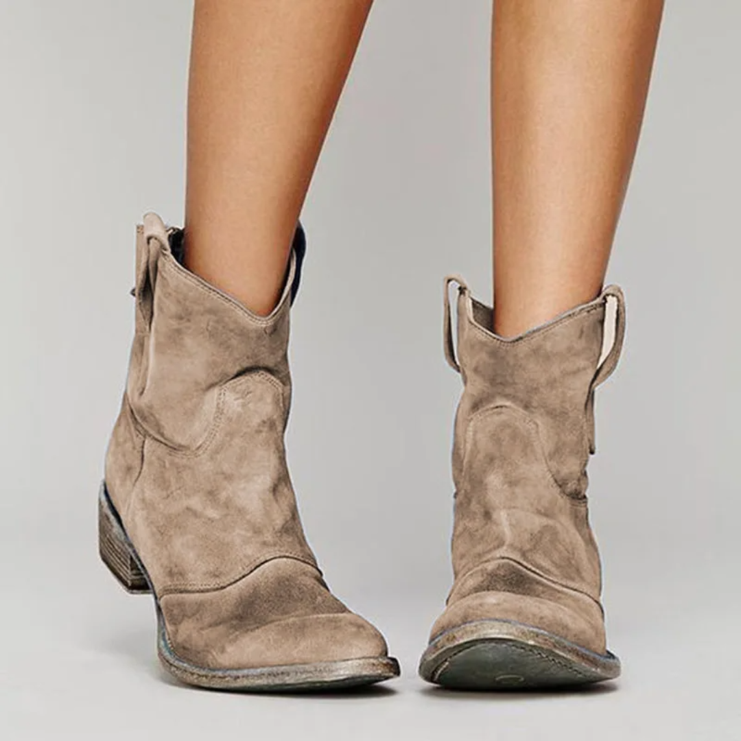 Women's Black Ankle Boots with Western Pull Tabs and Block Heel