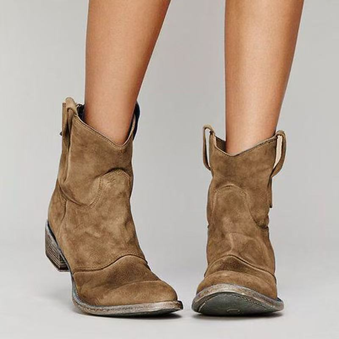 Women's Black Ankle Boots with Western Pull Tabs and Block Heel