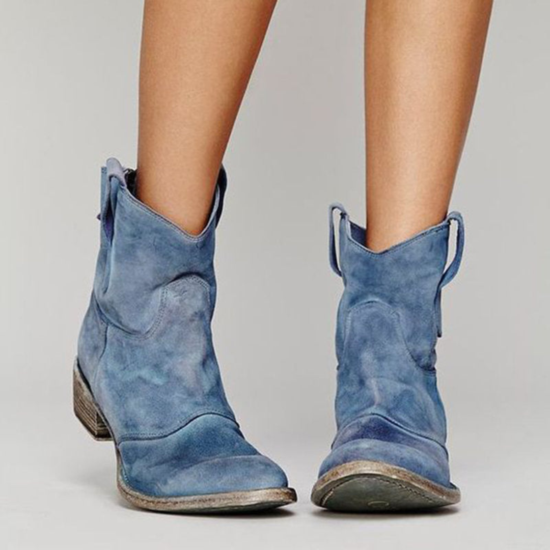 Women's Black Ankle Boots with Western Pull Tabs and Block Heel
