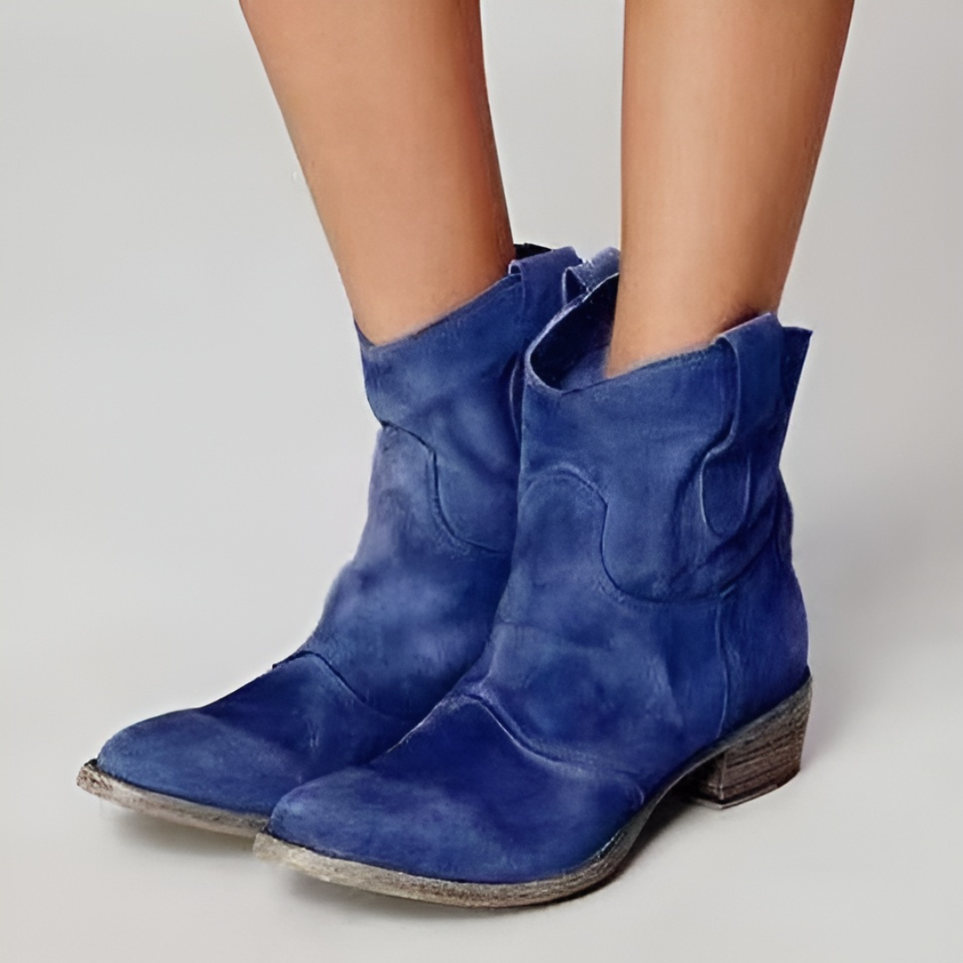 Women's Black Ankle Boots with Western Pull Tabs and Block Heel