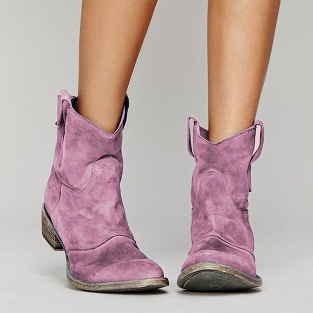 Women's Black Ankle Boots with Western Pull Tabs and Block Heel