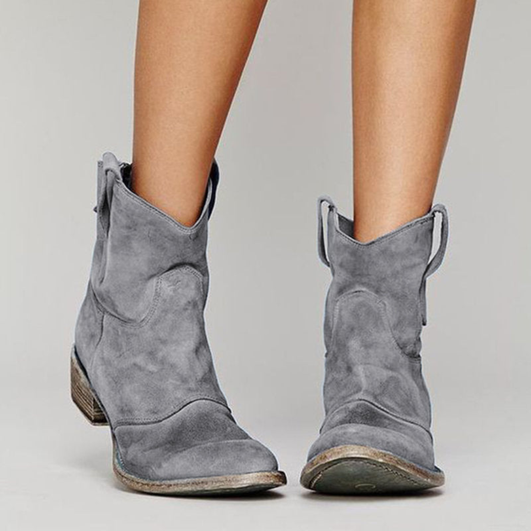 Women's Black Ankle Boots with Western Pull Tabs and Block Heel