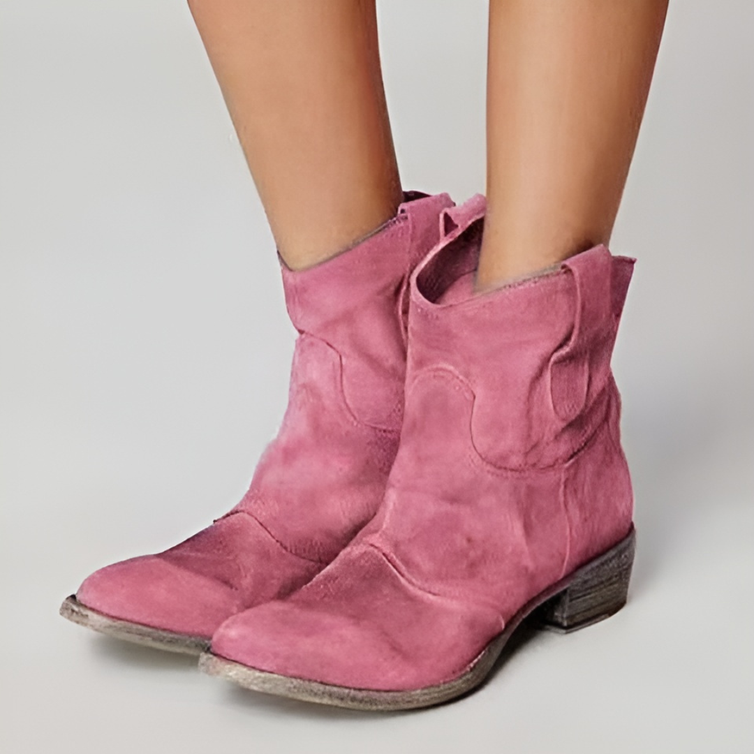 Women's Black Ankle Boots with Western Pull Tabs and Block Heel