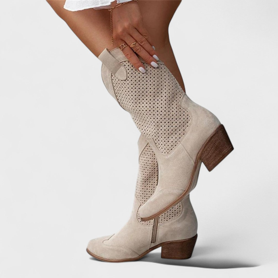 Women's Boots with Mid-Calf Height and Perforated Panels