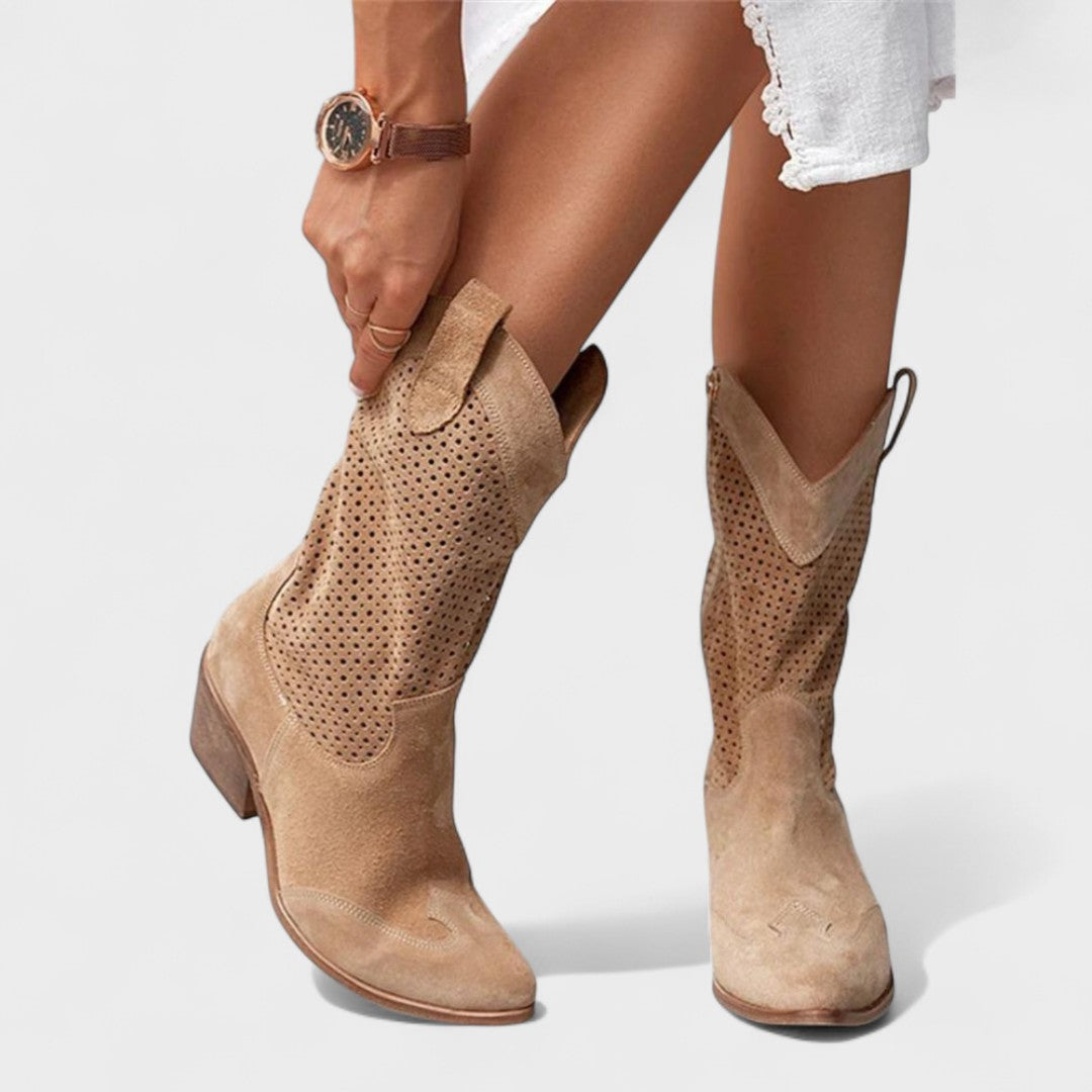 Women's Boots with Mid-Calf Height and Perforated Panels