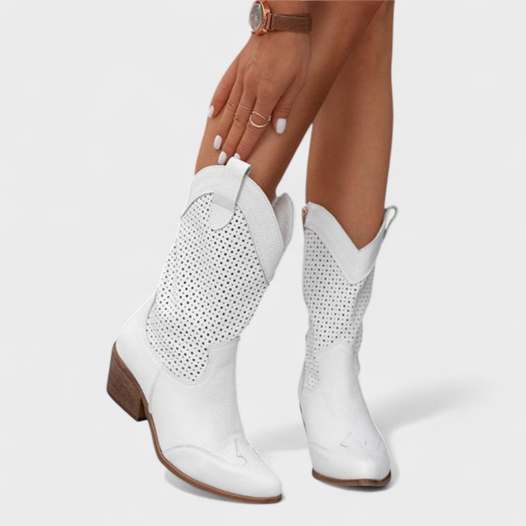 Women's Boots with Mid-Calf Height and Perforated Panels