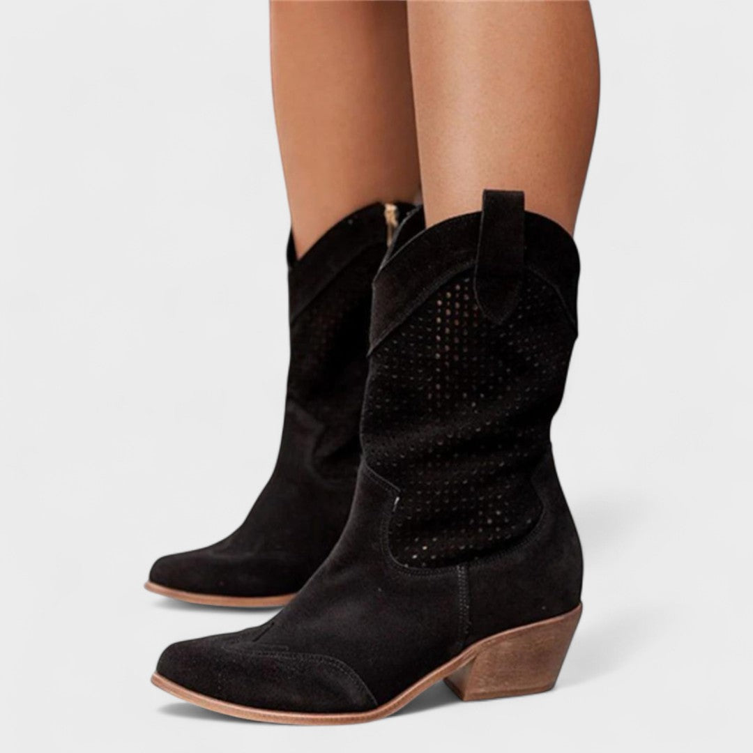 Women's Boots with Mid-Calf Height and Perforated Panels