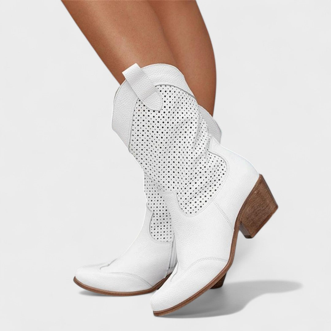 Women's Boots with Mid-Calf Height and Perforated Panels