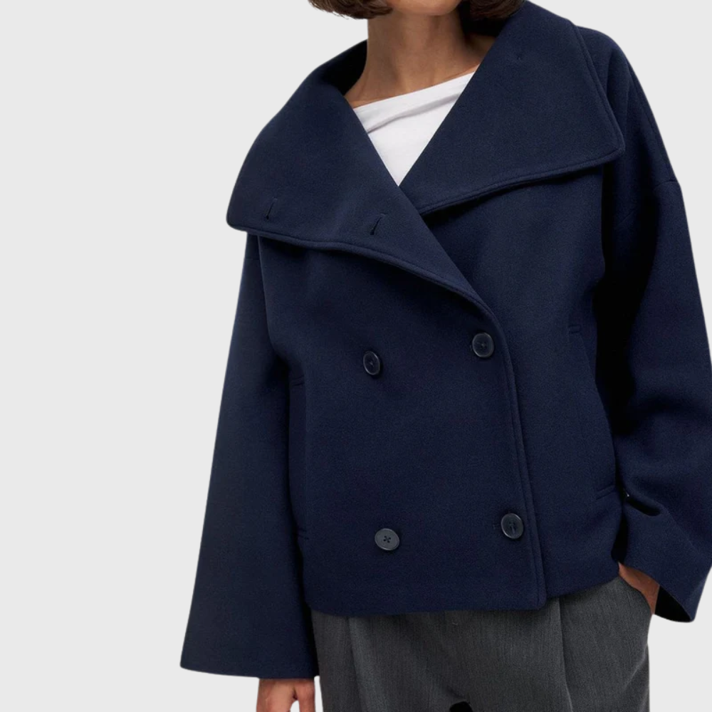 Women's Coat with Wide Lapel and Double Breasted Design