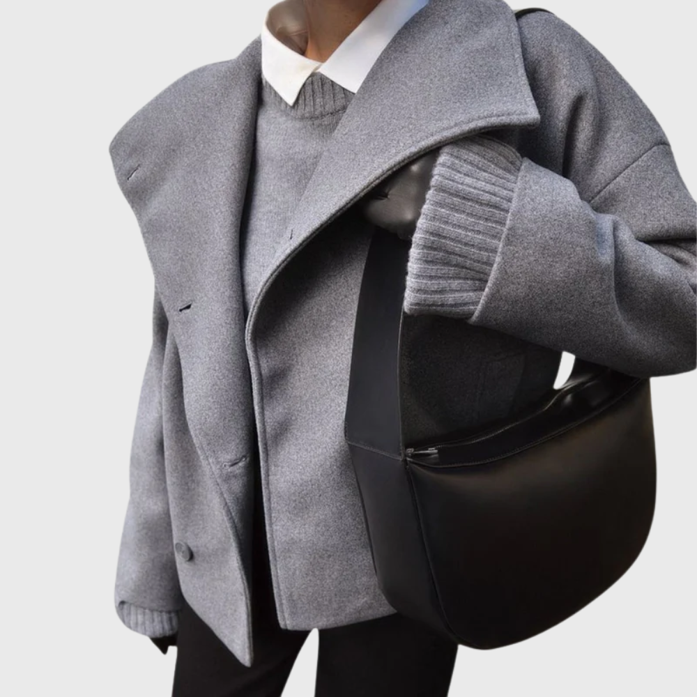 Women's Coat with Wide Lapel and Double Breasted Design