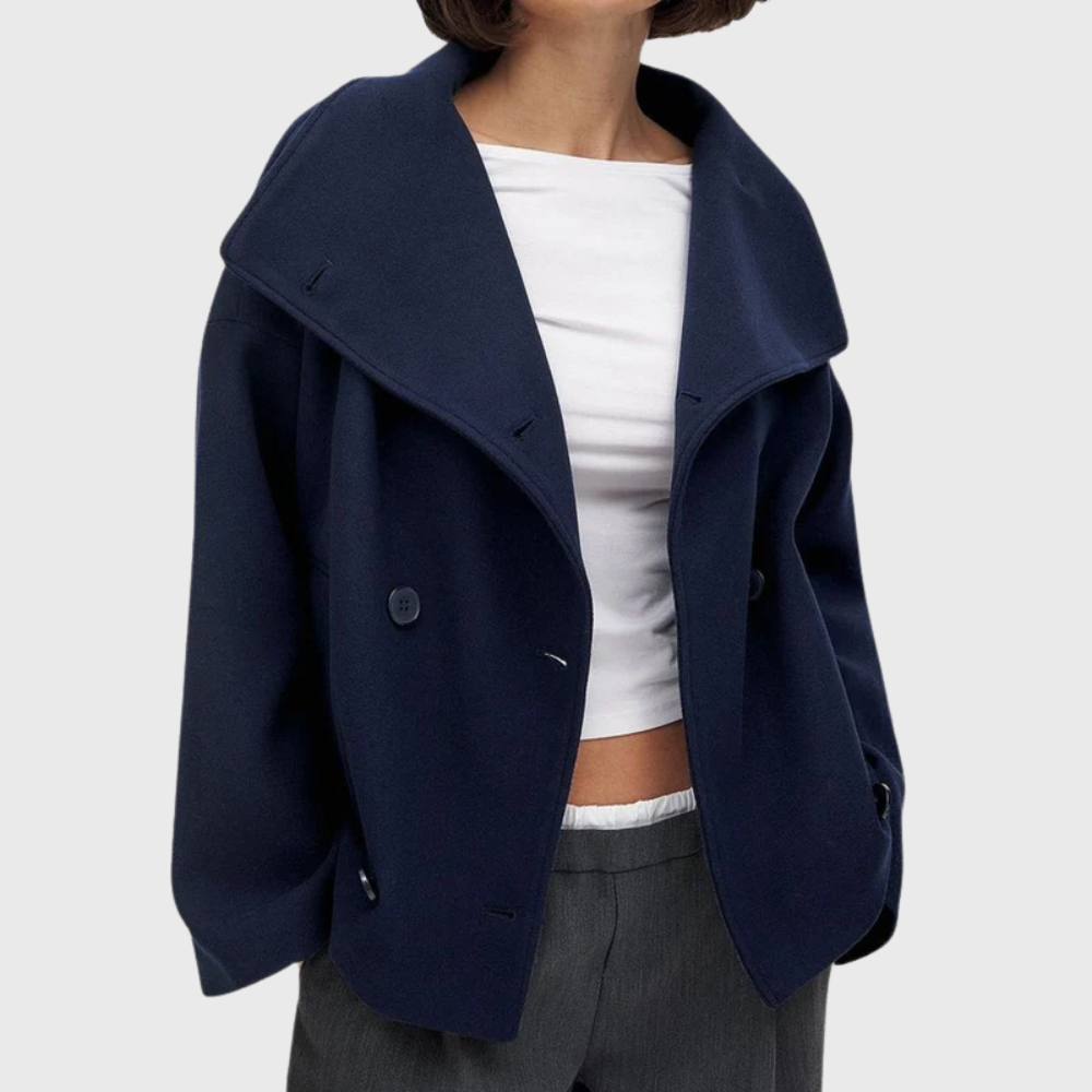 Women's Coat with Wide Lapel and Double Breasted Design