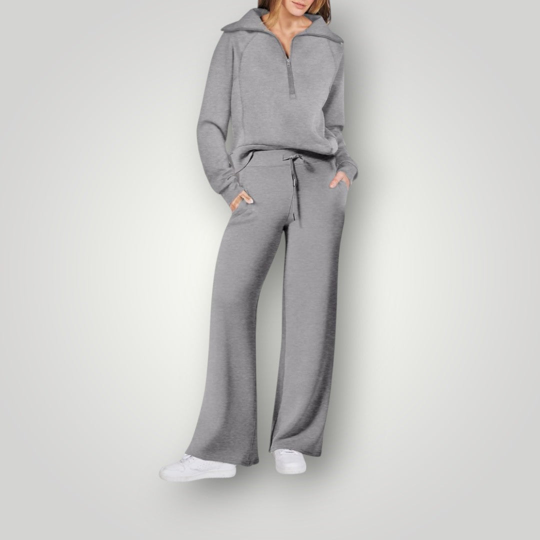 Ensemble de détente pour femme avec sweat-shirt douillet et pantalon de survêtement assorti, pour un confort décontracté