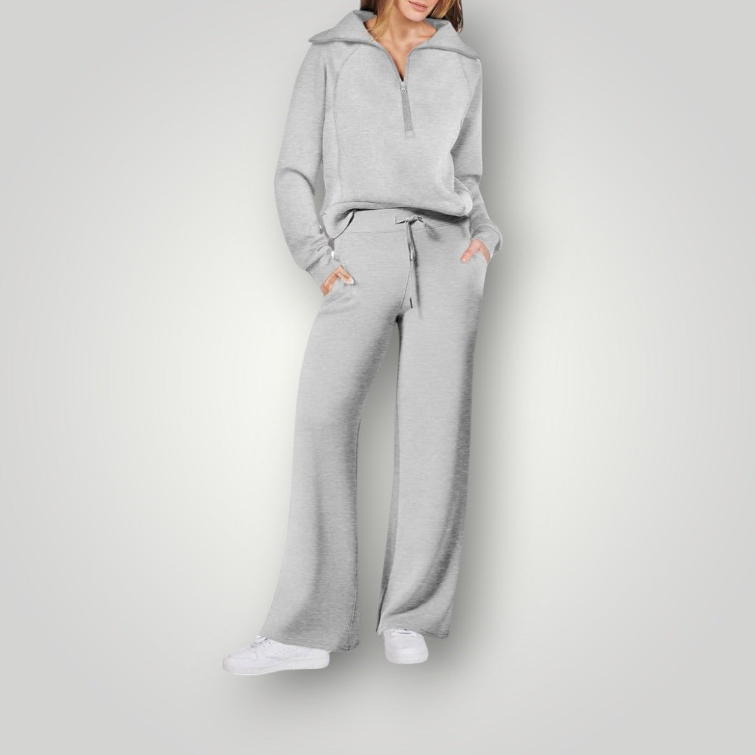 Ensemble de détente pour femme avec sweat-shirt douillet et pantalon de survêtement assorti, pour un confort décontracté