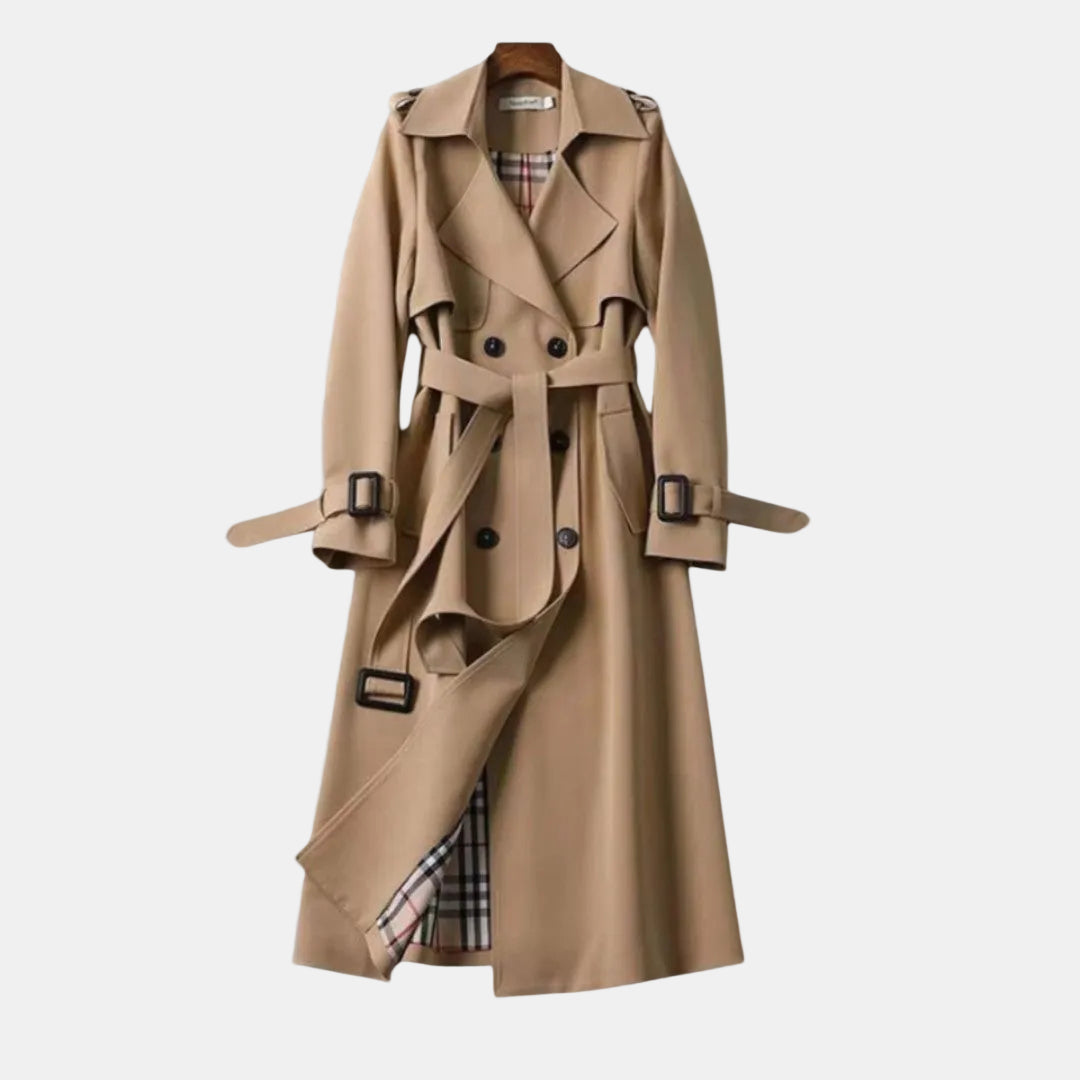 Trench-coat pour femme à double boutonnage et ceinture à la taille
