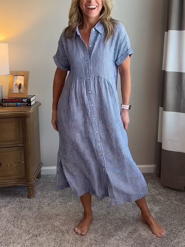 Robe midi longue à rayures verticales pour femme