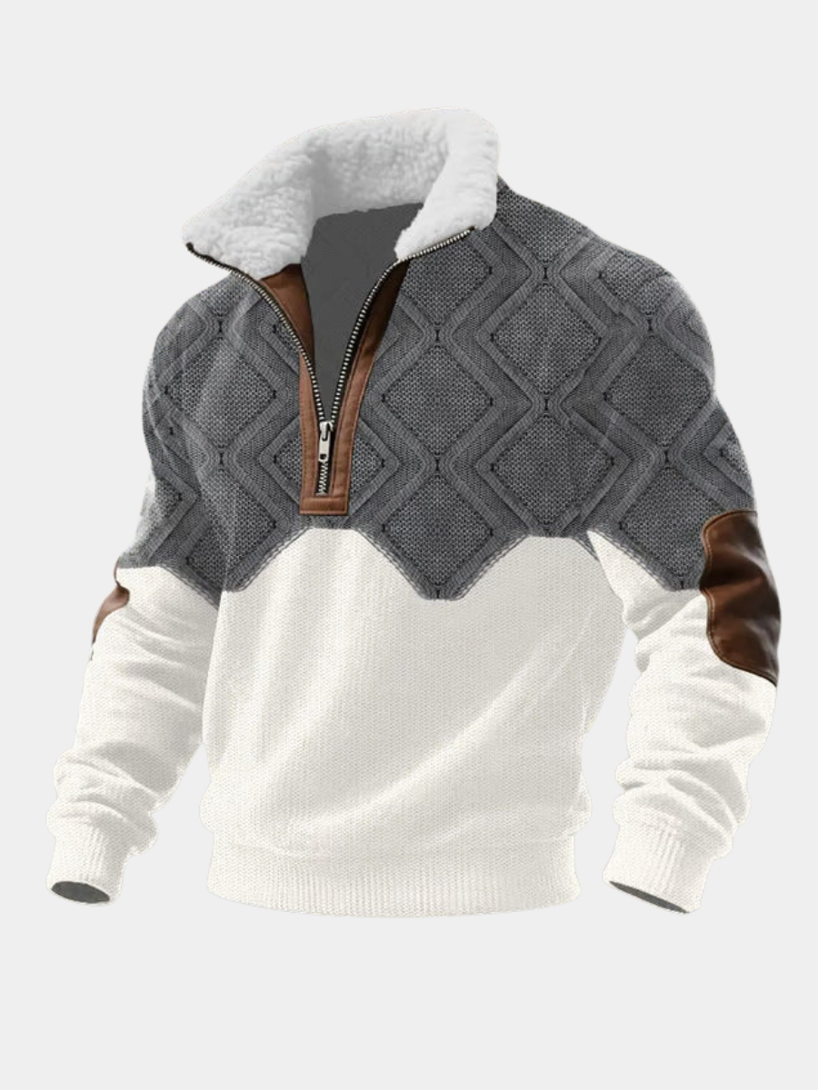 Pull-over pour homme à col montant zippé et motif losanges