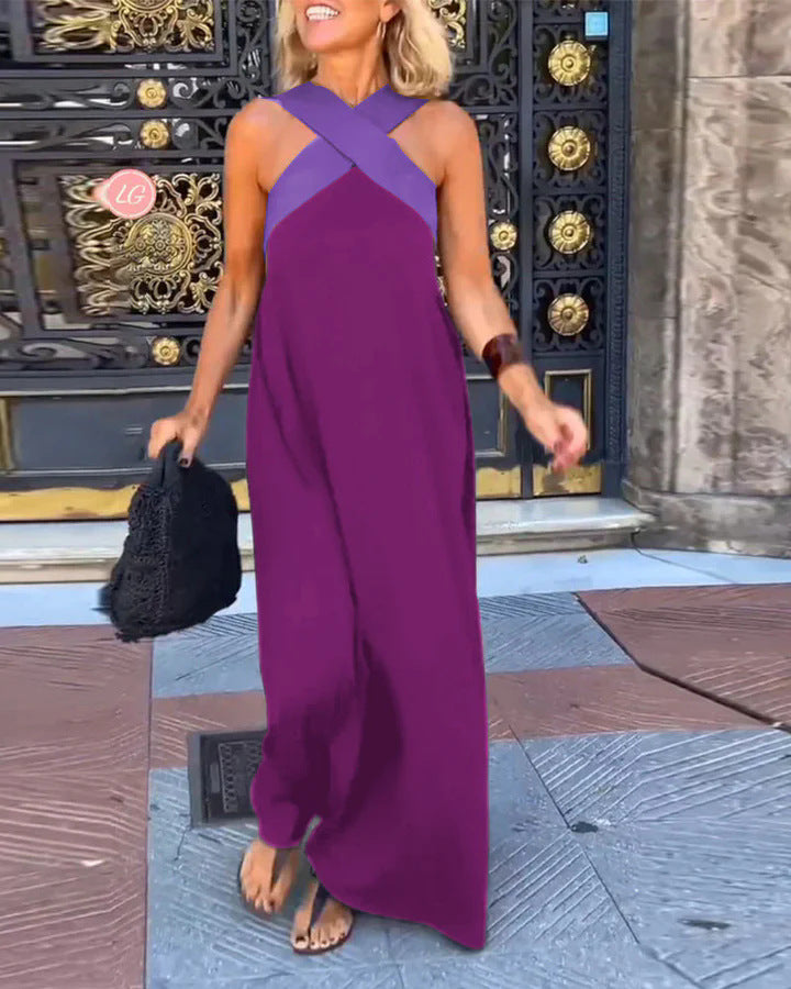 Women's Crossed Neck Maxi Dress Elegant Flowing Fit