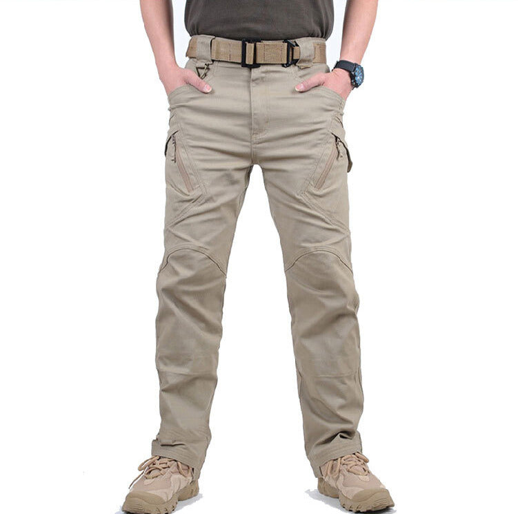 Men's Cargo Trousers with Multiple Zip Pockets and Belt Loops