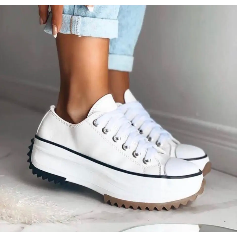 Baskets compensées pour femme, basses à lacets