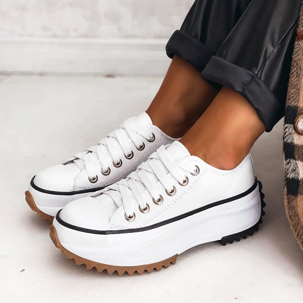 Baskets compensées pour femme, basses à lacets