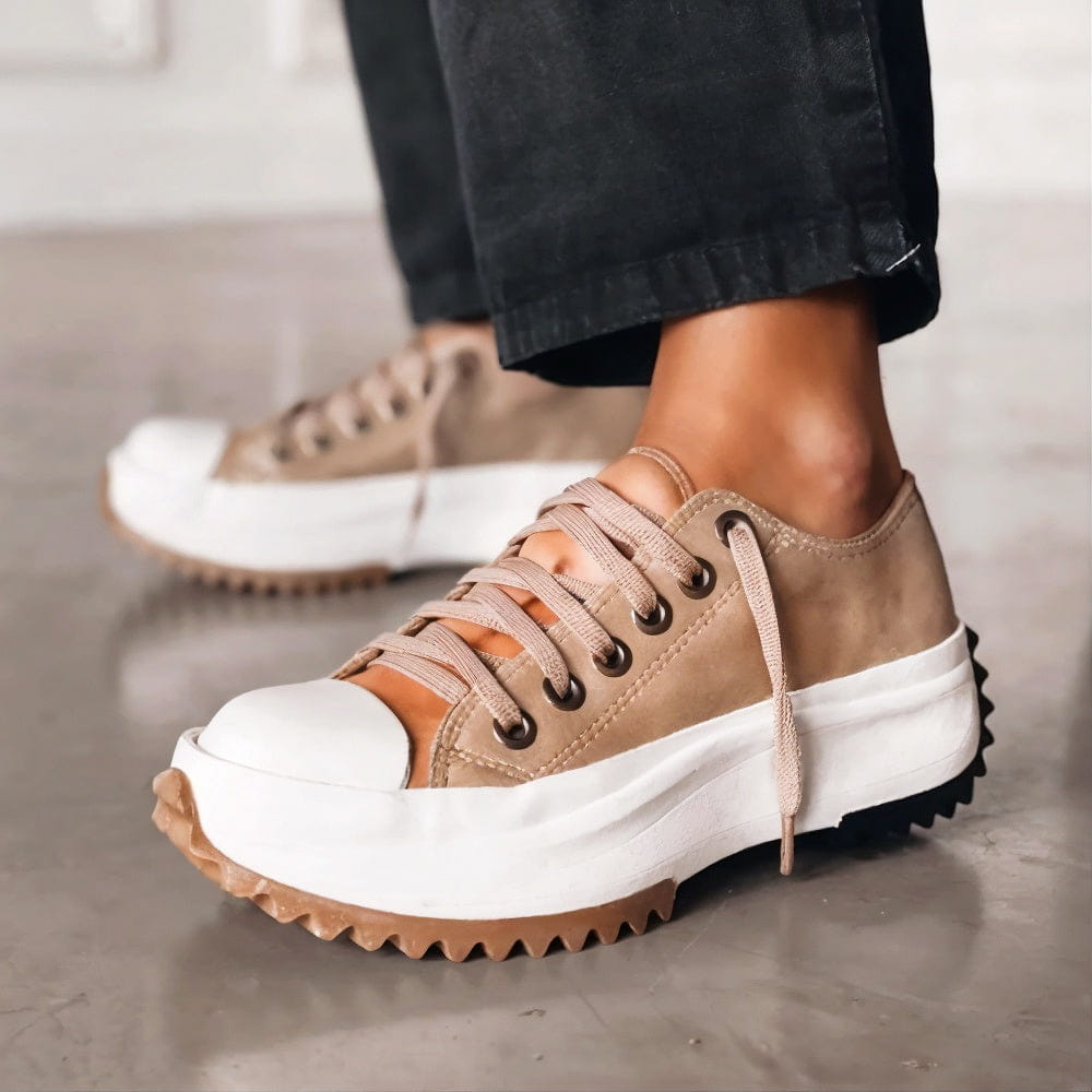 Baskets compensées pour femme, basses à lacets