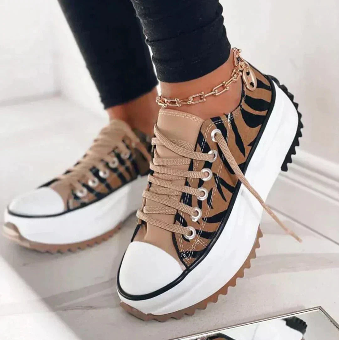 Baskets compensées pour femme, basses à lacets