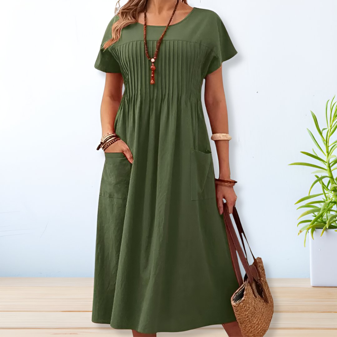 Women's Casual Midi Dress Short Sleeve Loose Fit Dress With Pockets