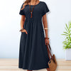 Women's Casual Midi Dress Short Sleeve Loose Fit Dress With Pockets