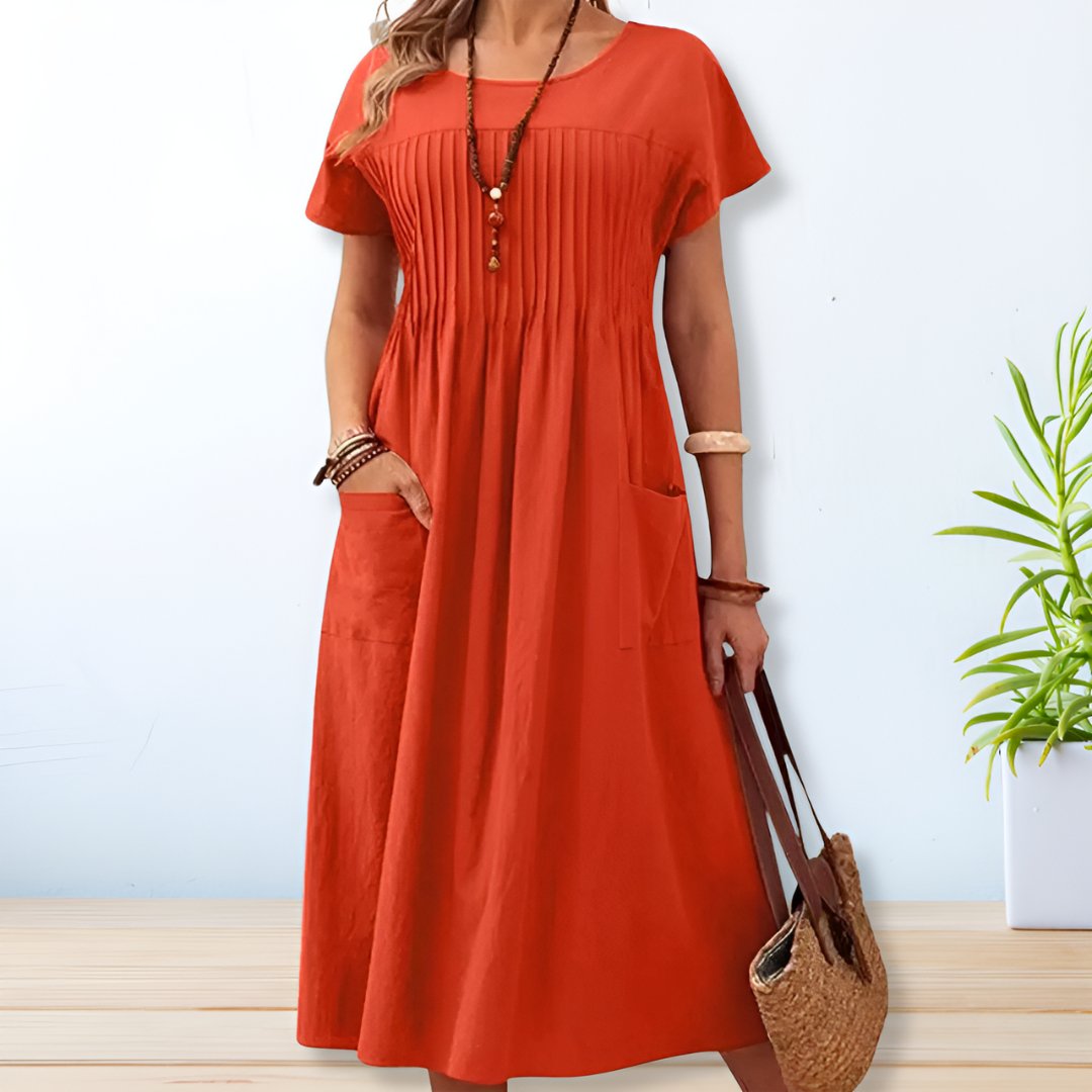 Women's Casual Midi Dress Short Sleeve Loose Fit Dress With Pockets