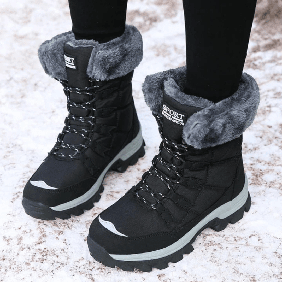Bottes d’hiver imperméables pour femmes, à lacets, en fausse fourrure, avec semelle crantée épaisse