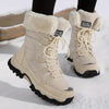 Women's Waterproof Lace-up Faux Fur Winter Boots with Chunky Lug Sole