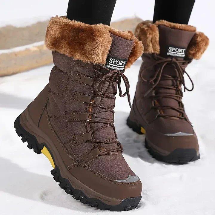 Bottes d’hiver imperméables pour femme à lacets, avec revers en fausse fourrure et semelle crantée épaisse